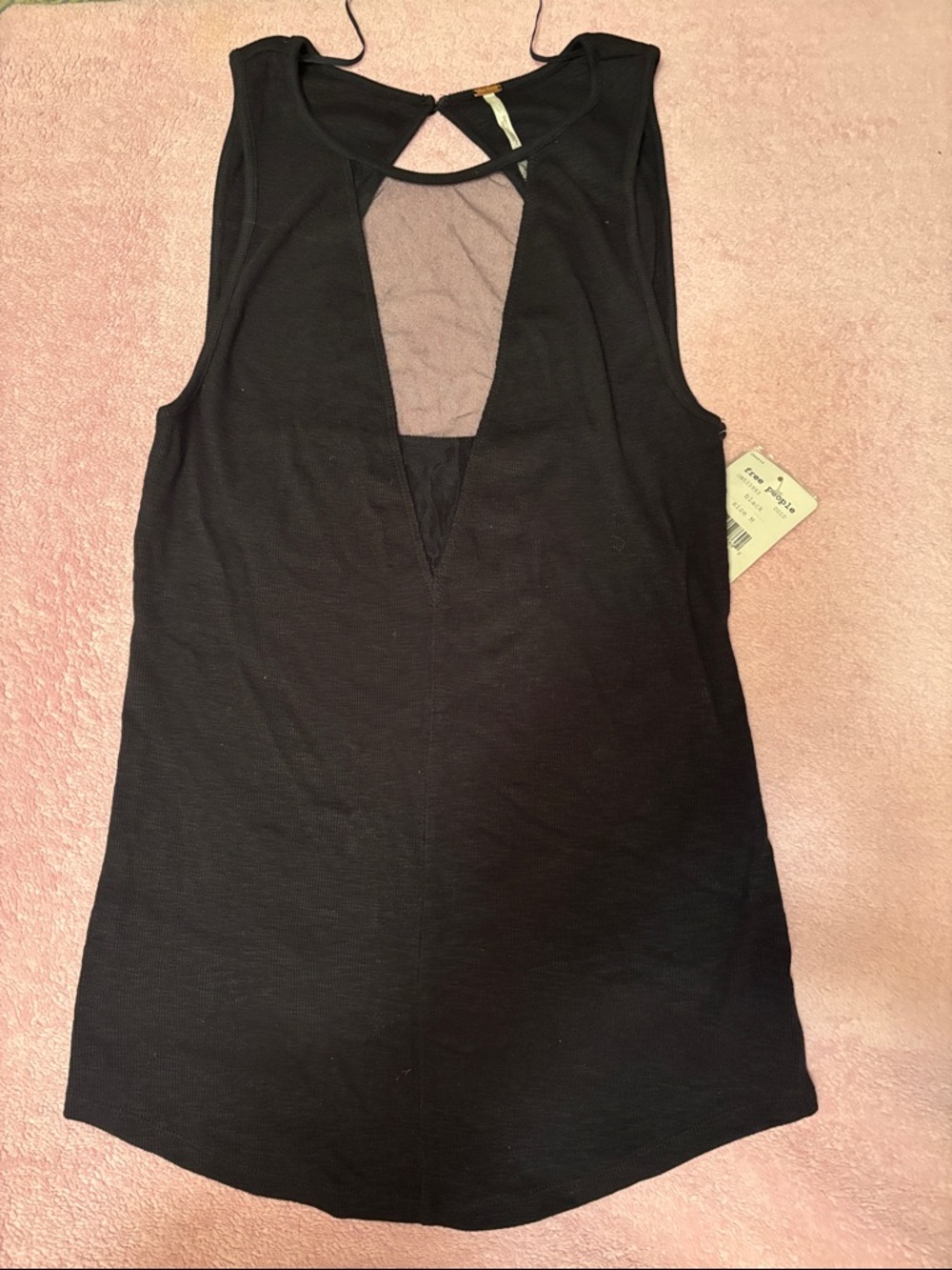 Free People Black Ribbed Sleeveless Tank with Mesh V Neckline